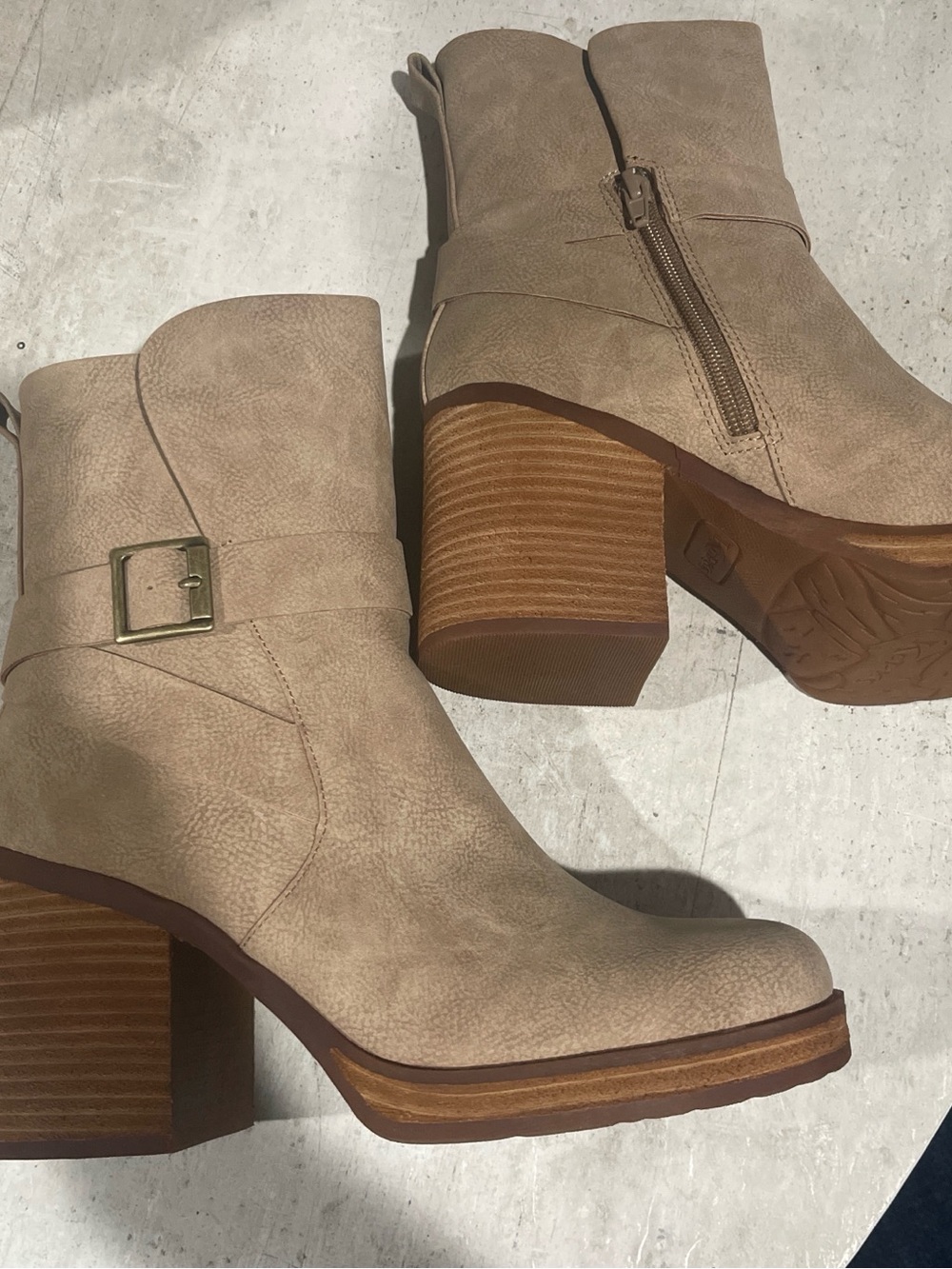 Kork-Ease Taupe Ankle Booties with Stacked Heel